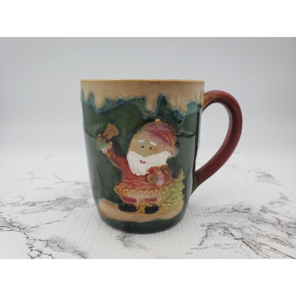 Rustic Lodge Christmas Santa Clause Stoneware Coffee Mug